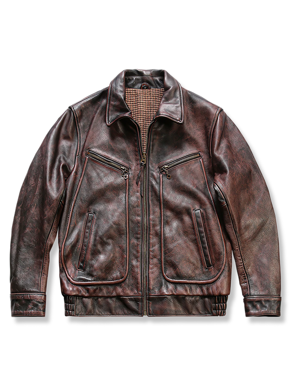 Hodoo | Textured vintage style leather rider jacket