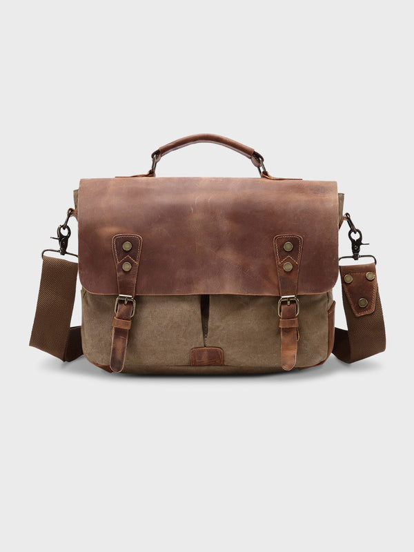 Leather and canvas messenger bag