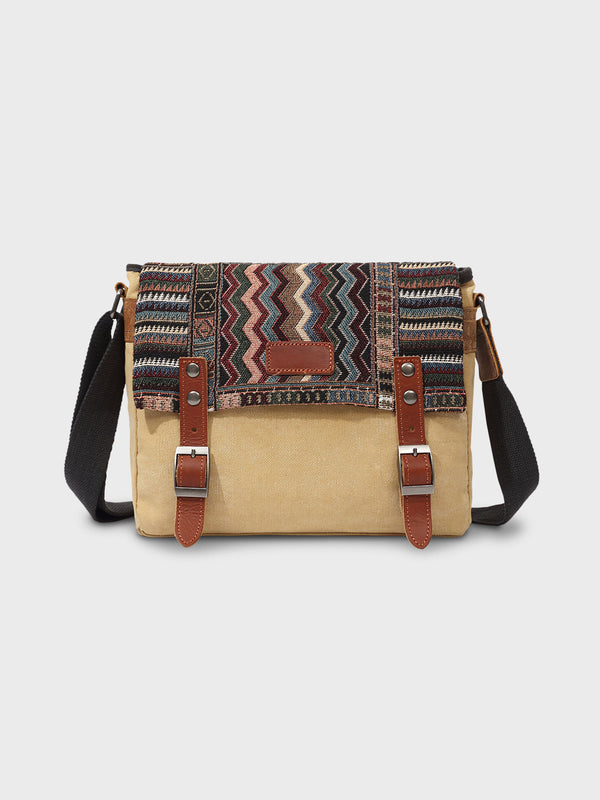 Ethnic pattern &amp; canvas patchwork shoulder bag