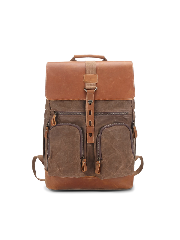 Horse leather waxed canvas backpack