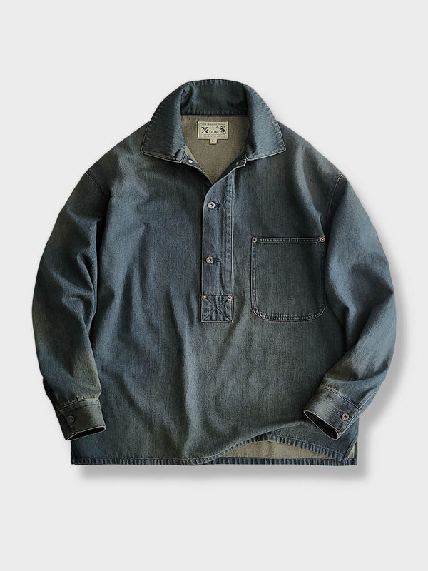 Half-button denim work shirt