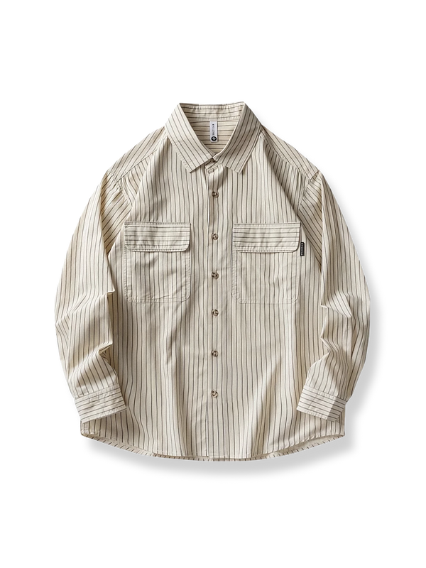 Striped pure color flap pocket shirt