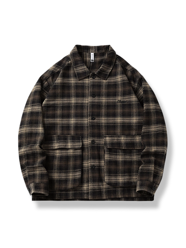 Dark tone check pattern long sleeve shirt