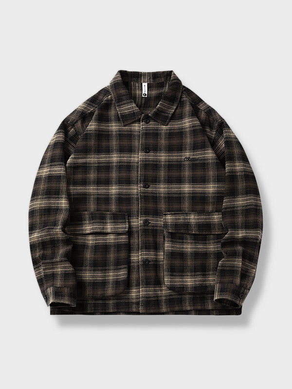 Dark tone check pattern long sleeve shirt