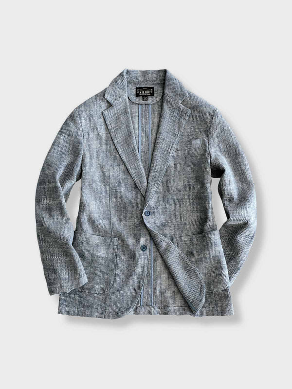 Checked cotton linen suit jacket