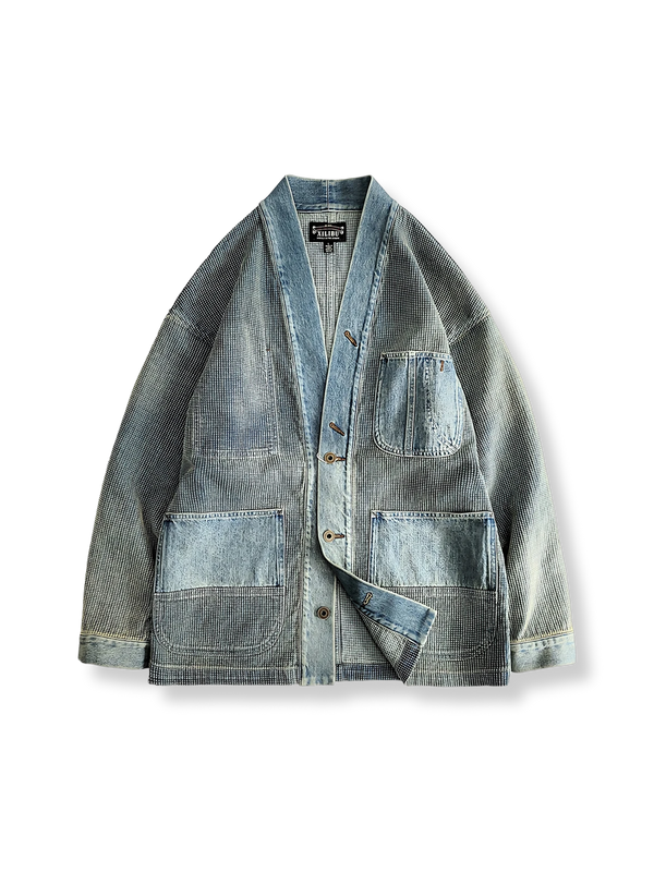 Indigo dyed denim sashiko hanten jacket