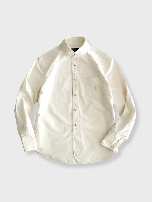 Stand-up collar linen blend shirt