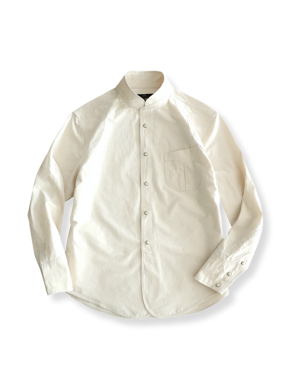 Stand-up collar linen blend shirt