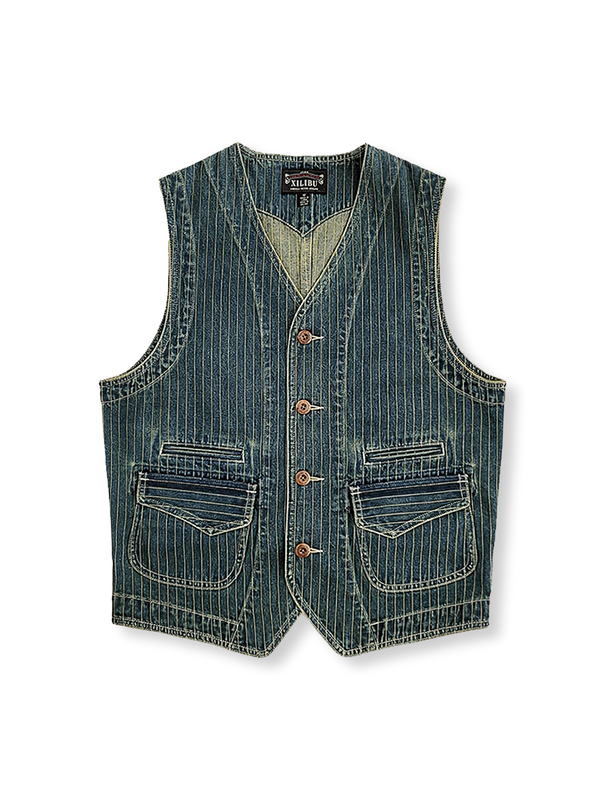 Striped denim vest