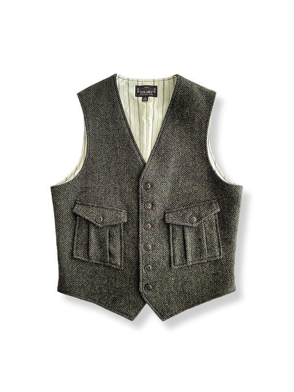 Dark green herringbone tweed vest