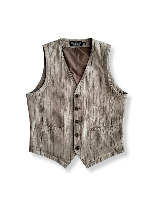 Vintage linen striped slim vest