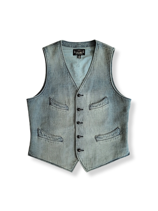 Indigo dyed sashiko V-neck vest