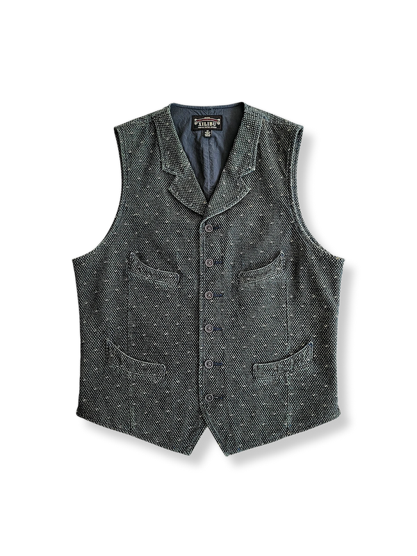 Sashiko slim fit lapel vest