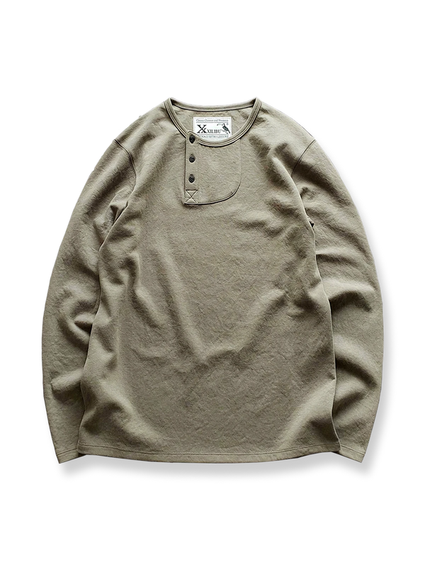 Henley neck long sleeve T-shirt