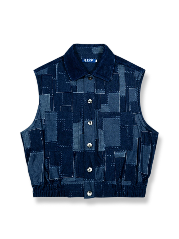 Patchwork Corduroy Wide Shoulder Vest