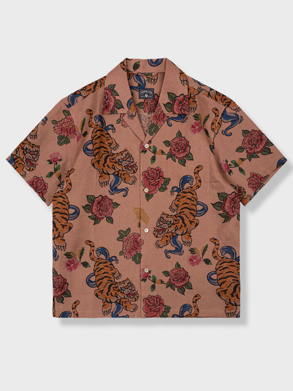 Tiger and flower print aloha shirt