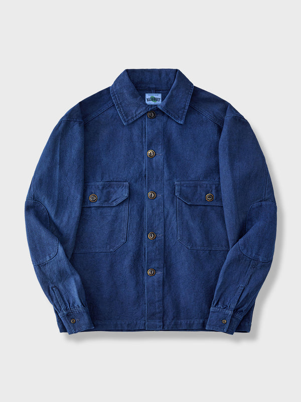 Sashiko patch indigo dyed cotton linen French work jacket