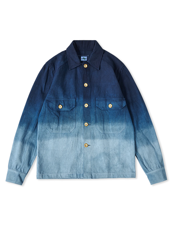 Indigo-dyed jacket with light and dark gradation