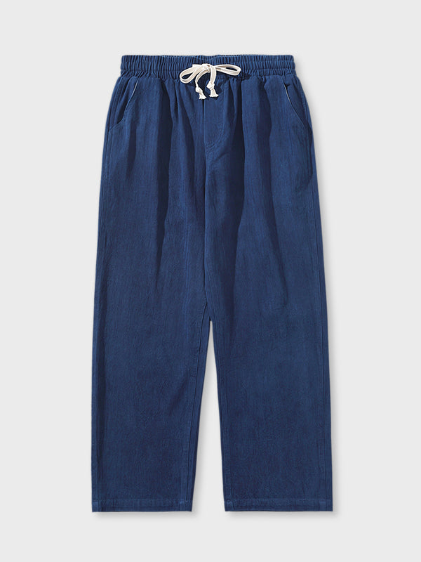 Indigo dyed herringbone twill easy pants