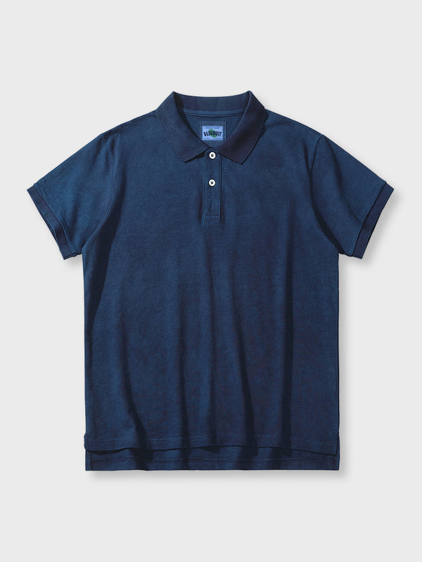 Indigo dyed cotton polo shirt