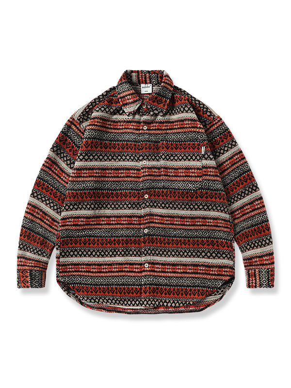 PESSOA | Ethnic striped jacquard tweed long sleeve shirt