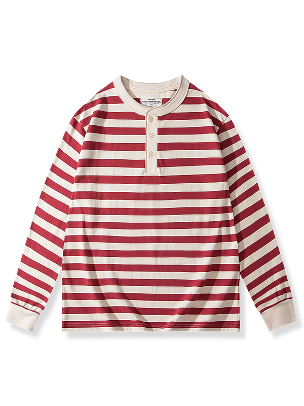 PESSOA | Striped Henley neck long sleeve T-shirt