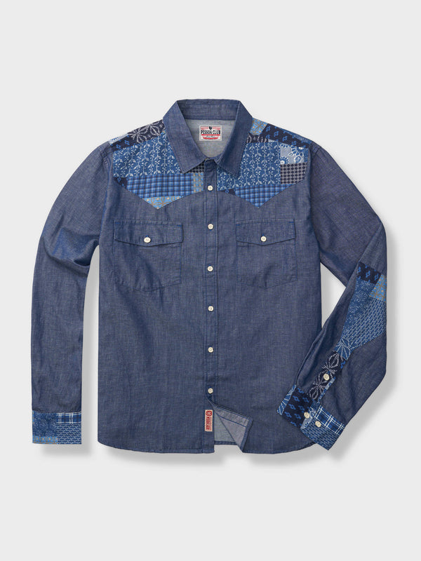 Patchwork ethnic denim work shirt