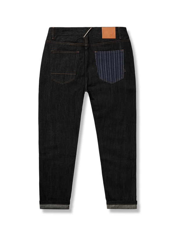 PESSOA | 13.3oz red edge back pocket color-blocked denim pants