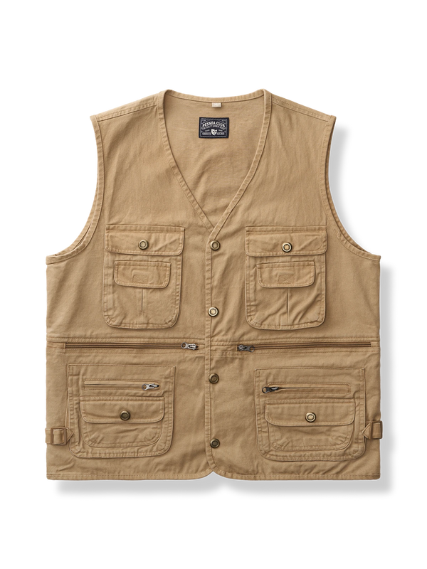 V-neck multi-pocket vest