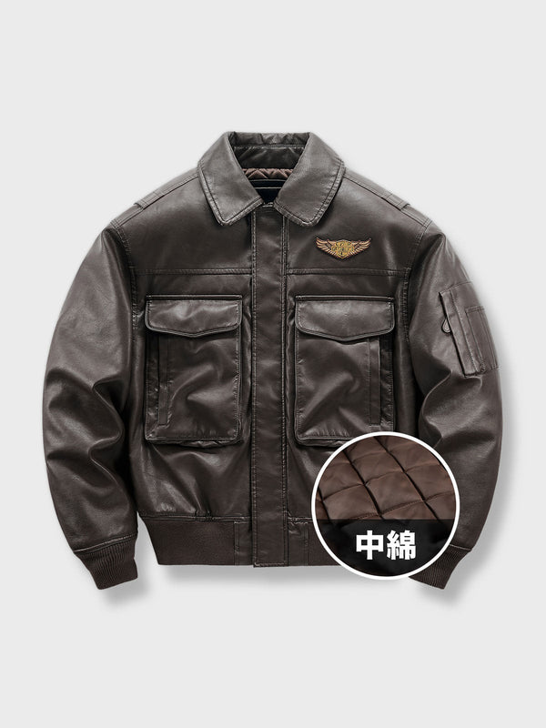 Air Porco | Collared leather flight jacket