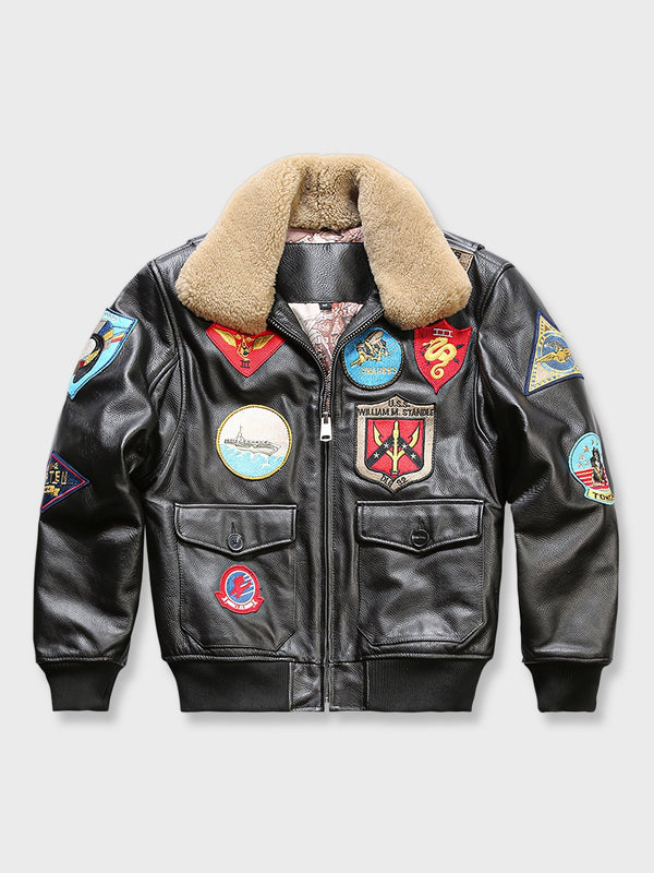 Air Porco | Fur ​​collar pebbled leather jacket