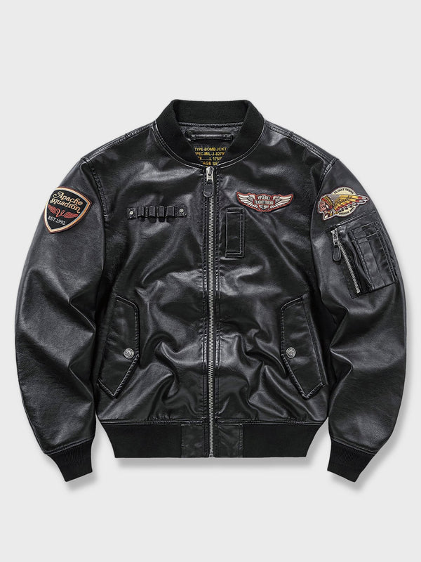 Air Porco | MA-1 Leather Flight Jacket "Indian Apache Eagle Warrior"