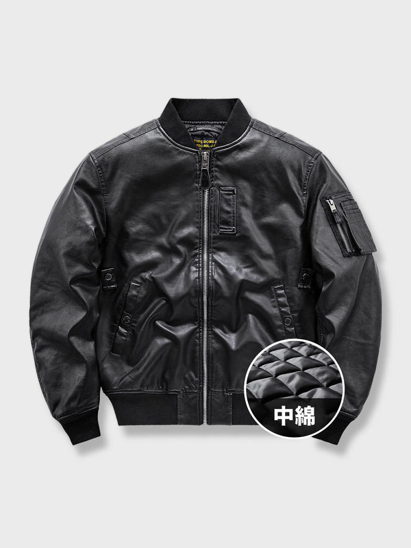 Air Porco | Padded MA-1 leather flight jacket