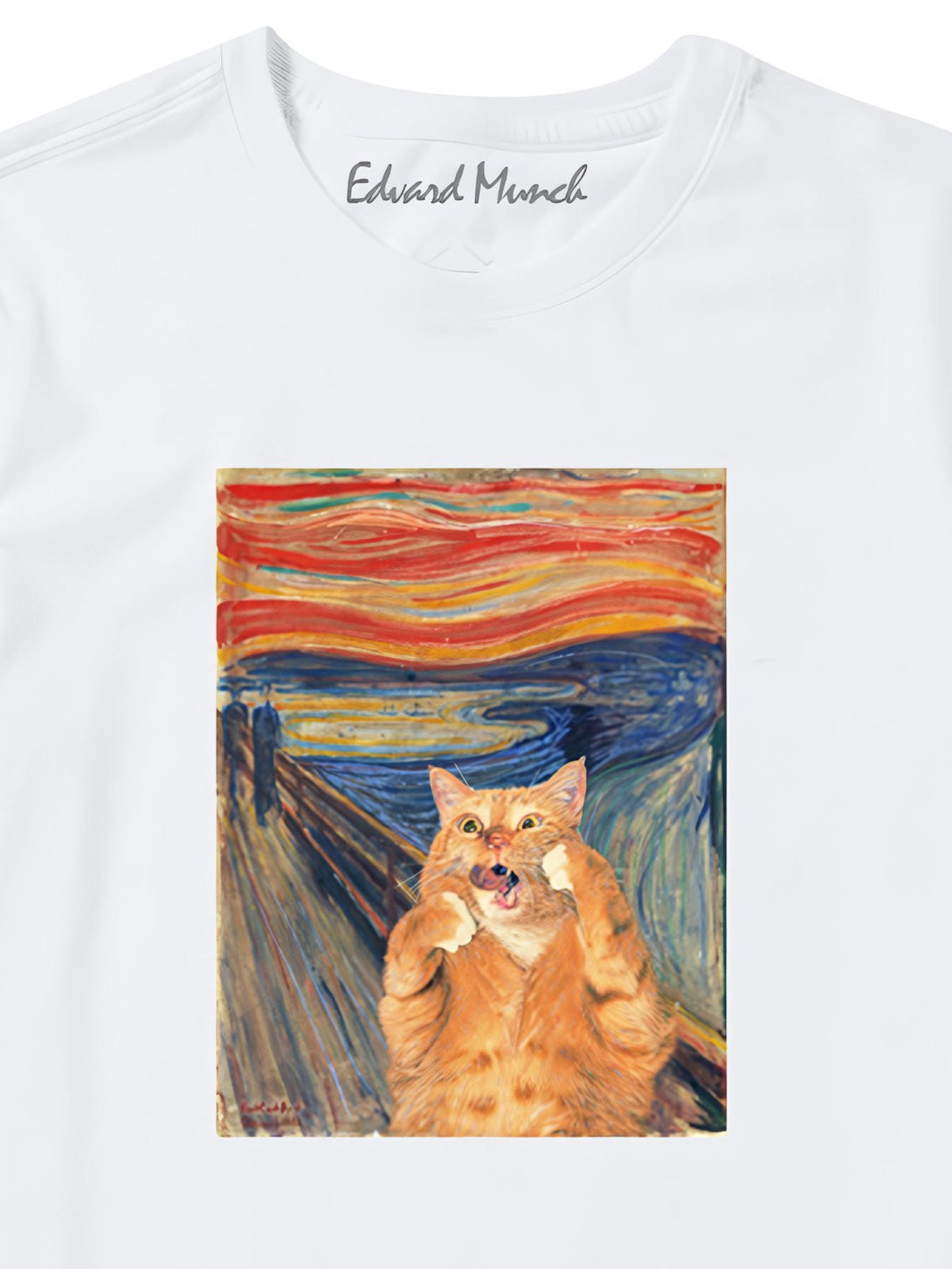 詳細画像: Tシャツの猫と『叫び』のアートの詳細