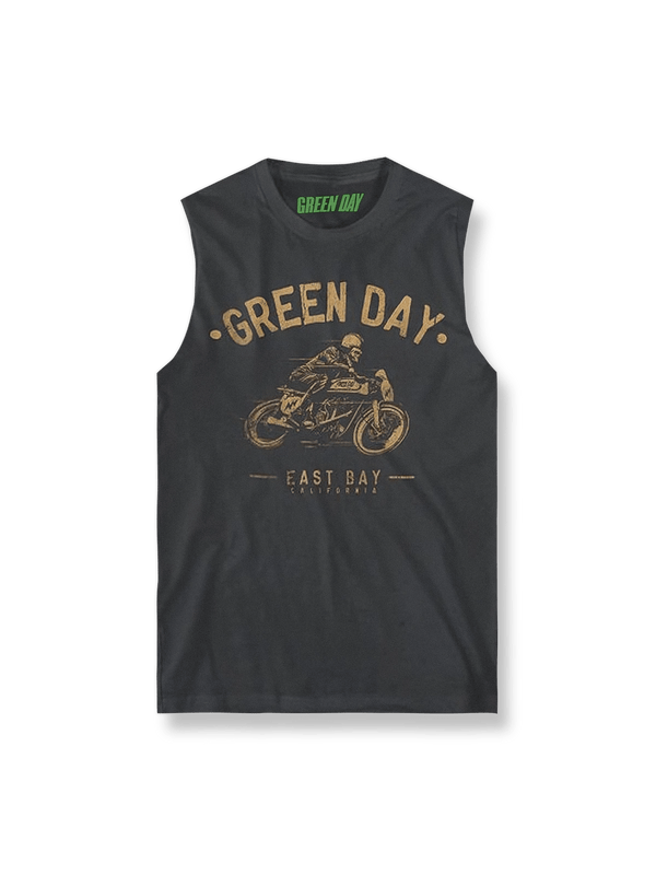  Green Day Tシャツ前面のヴィンテージバイク図柄、パンクスタイルTシャツ