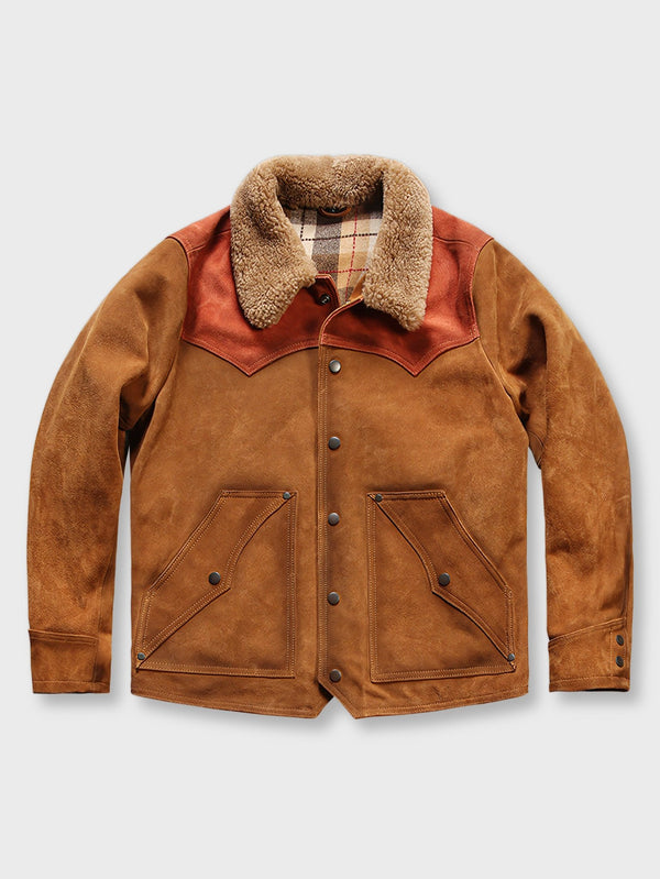 Hodoo | Wool collar patchwork suede leather jacket