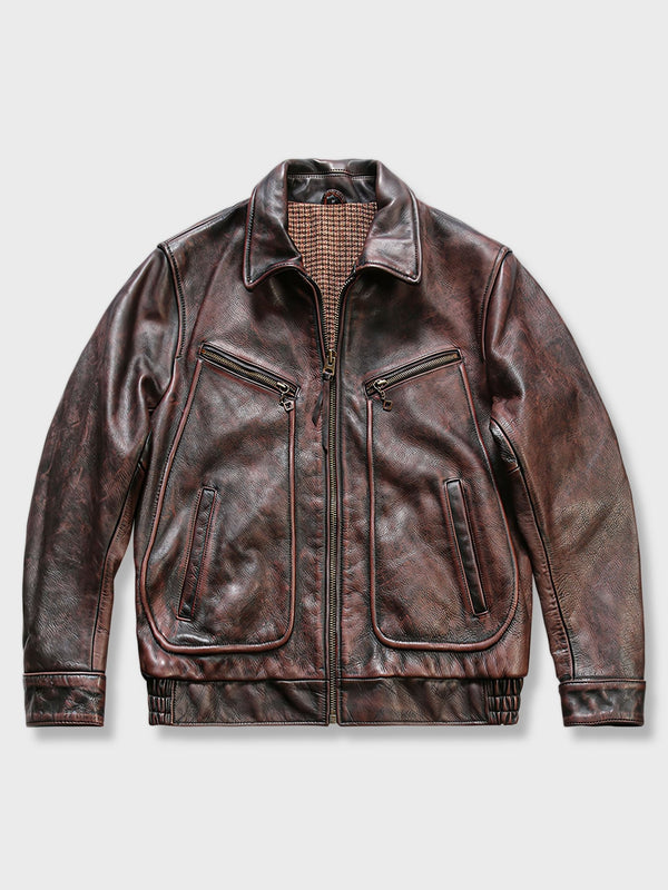 Hodoo | Textured vintage style leather rider jacket