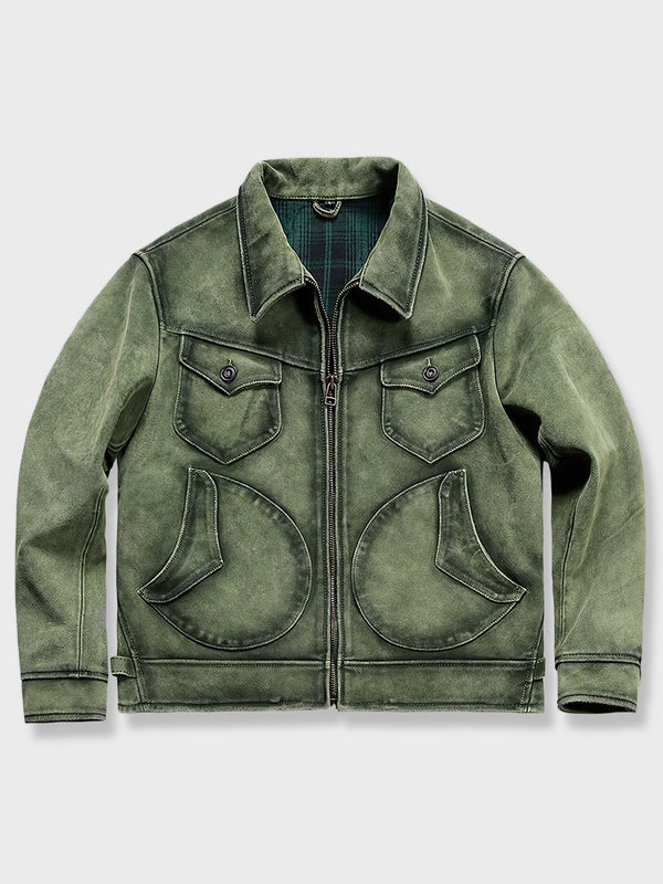 Hodoo | Green dyed cowhide scratched leather jacket