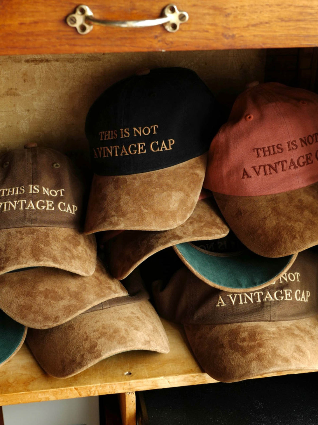 Not Vintage Cap 古着加工スエードブリムベースボールキャップ正面図