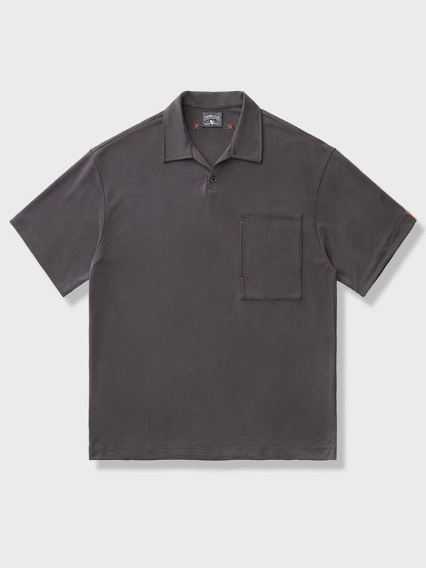 PARDON | Dark gray open collar polo shirt