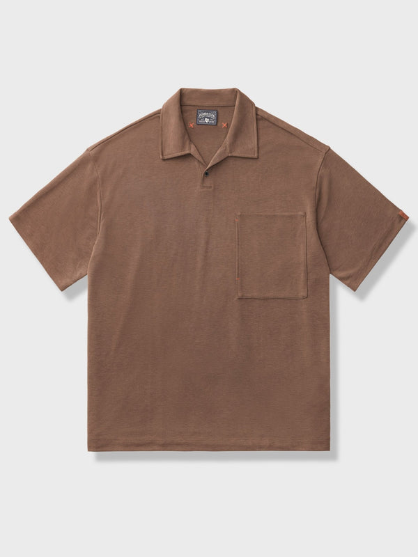 PARDON | Brown open collar polo shirt