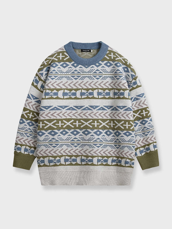 PARDON | Ethnic jacquard crew neck sweater