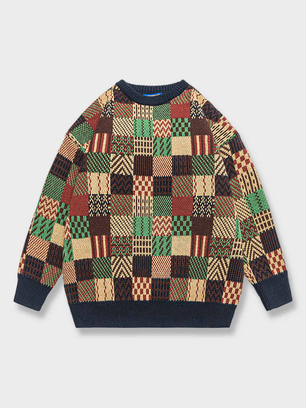 PARDON | Color block check knit