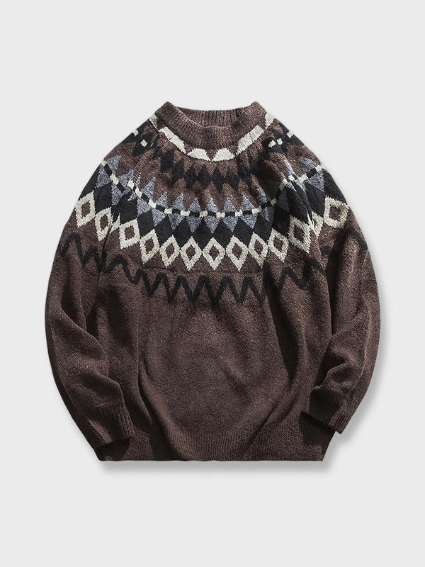 PARDON | Color block embroidered crew neck knit sweater