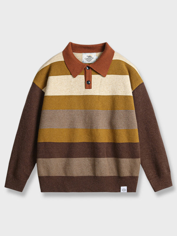 PARDON | Colorblock thick striped polo collar sweater