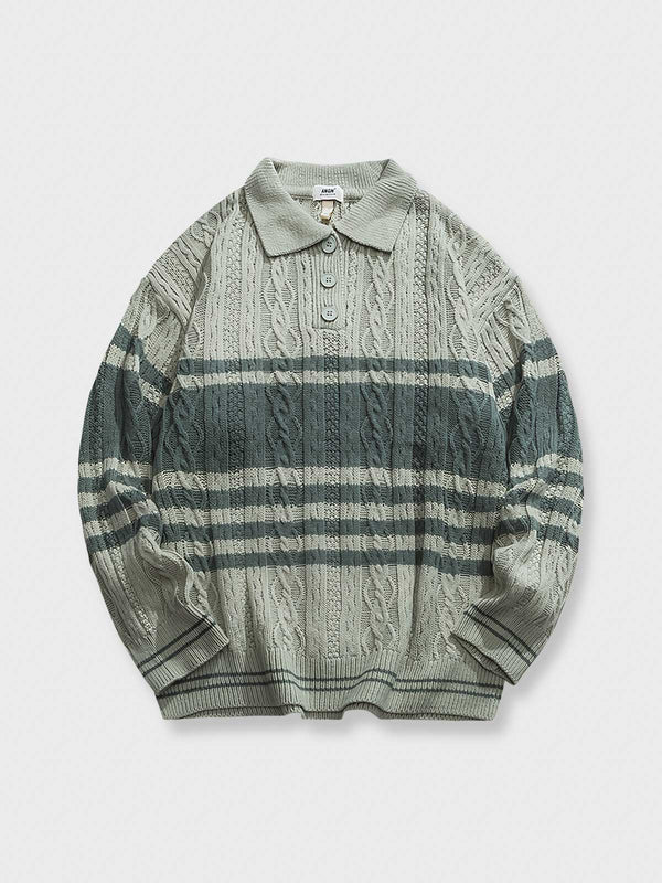 PARDON | Striped knit polo collar sweater