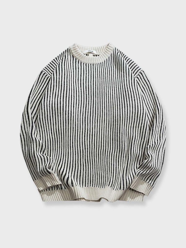 PARDON | Vertical stripes round neck knit sweater