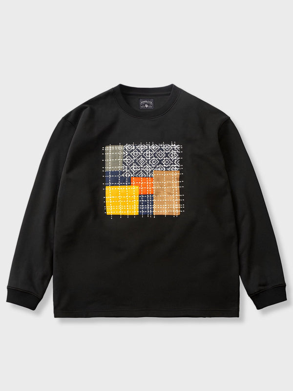 PARDON | Color Block Sashiko Embroidery Long Sleeve T-Shirt