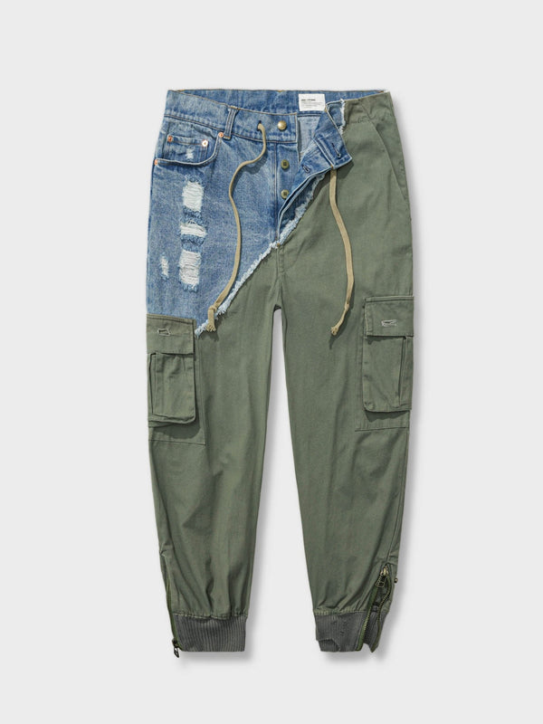 PARDON | Denim distressed combination cargo pants