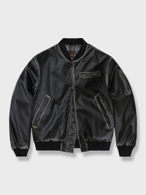 PARDON | Washed PU baseball padded jacket